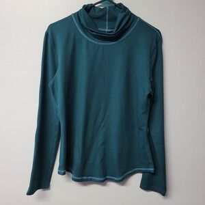 Prana Teal Long Sleeve Turtleneck Top XL Made in USA Athletic Thermal Base Layer